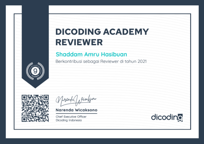 Dicoding Academy Reviewer Certificate 2021
